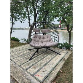 2 person wicker double swing chair with cushion grey W34967535