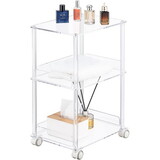Acrylic Rolling Side Table - 3 Tiers End Table with Lockable Wheels - Small Clear Table for Living Room, W349P143130