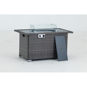44" Gas Propane Fire pit Table Rectangle 50,000 BTU with 8mm Tempered Glass Tabletop & Blue Stone& Steel table lid,ETL Certification (Grey) W349P144777