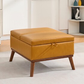 Large Ottoman with Storage, 31" Mid Century Modern Rectangle Coffee Table with Lid Lifting Function, High Wooden Legs, Oversized Storage Ottomans for Living Room, Office, Orange