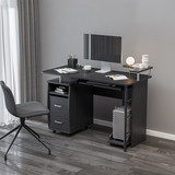 D&N Solid Wood Computer Desk, Office Table with pc Droller, Storage Shelves and File Cabinet, Two Drawers, CPU Tray, a Shelf Used for Planting, Single, Black. 47.24