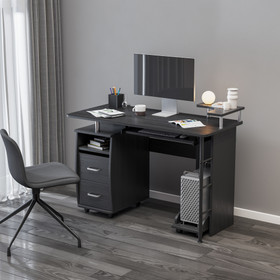 D&N Solid Wood Computer Desk, Office Table with pc Droller, Storage Shelves and File Cabinet, Two Drawers, CPU Tray, a Shelf Used for Planting, Single, Black. 47.24"L 21.65"W 34.35"H W37023953