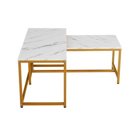 Nesting Coffee Tables Set, Marble White, 2pc W37034864