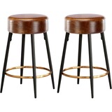 Counter Height Bar Stools Set of 2, PU Kitchen Stools Upholstered Dining Chair Stools 24 inches Height with Golden Footrest for Kitchen Island Coffee Shop Bar Home Balcony berber Fleece W370P149776