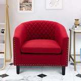Coolmore Accent Barrel Chair Living Room Chair with Nailheads and Solid Wood Legs Red Linen W39526695