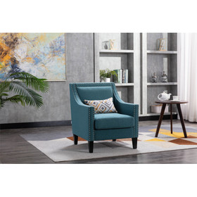 Coolmore Accent Armchair Living Room Chair with Nailheads and Solid Wood Legs Teal Linen W39536939