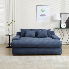 COOLMORE Seersucker 2-seater lazy sofa bed with 2 back pillows, 2 toss pillows,Comfy Sofa- Deep Seat Couch for Living Room,Club (Navy) W395P197933