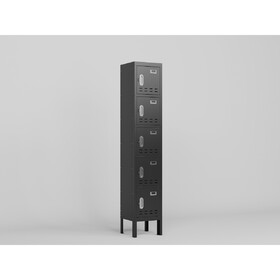 5 Door Tall Single Shelf Metal Storage Cabinet - Vintage Style Storage Cabinet - Industrial Furniture - for Living Room / Bedroom / Storage Room / Gym / School - Black W396P291589