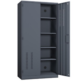 Metal garage storage cabinet with 2 doors and 4 adjustable shelves - 71.96-inch steel lockable file cabinet with pegboard interior, suitable for home offices, garages, gyms, schools (gray) W396P305869