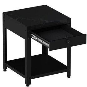 Square double-layer coffee table with hidden compartment and fingerprint lock - Living room dining table, suitable for apartments, homes, apartment buildings - Black and white marble pattern