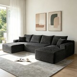 126" Cloud Sectional Sofa with U-Shape Chaise and Side Pockets and Cup holder, Modern Modular Design, Deep Seating, Upholstered Couch for Living Room/Bedroom, No assembly Required (Plush)grey