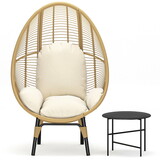 Patio PE Wicker Egg Chair Model 2 with Natural Color Rattan Beige Cushion and Side Table W400120443