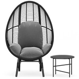 Patio PE Wicker Egg Chair Model 2 with Black Color Rattan Grey Cushion and Side Table W400120444