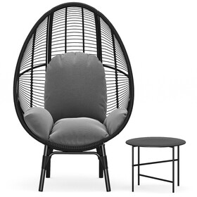 Patio PE Wicker Egg Chair Model 2 with Black Color Rattan Grey Cushion and Side Table W400120444