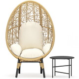 Patio PE Wicker Egg Chair Model 3 with Natural Color Rattan Beige Cushion and Side Table W400120446