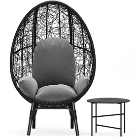 Patio PE Wicker Egg Chair Model 3 with Black Color Rattan Grey Cushion and Side Table W400120447