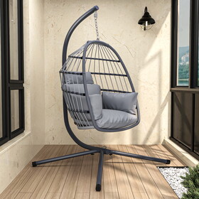 Patio Foldable Hanging Swing Chair with Stand Gray Color W400138526