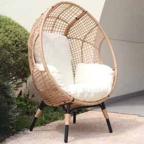 Patio PE Wicker Egg Chair Model 4 with Natural Color Rattan Beige Cushion W400P149144