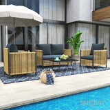 New Comming Outdoor Brown PE Wicker 4 pieces Sofa Set with Gray Cushion W400S00028