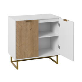 White and Gold Storage Cabinet with 2 Doors, Modern Buffet Sideboard Cabinet, Kitchen Buffet Cabinet with Storage Sideboard Buffet for Living Room W409128108