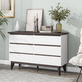 6-Drawer Double Dresser with Wide Drawers,White Dresser for Bedroom, Wood Storage Chest of Drawers for Living Room Hallway Entryway, 47.2