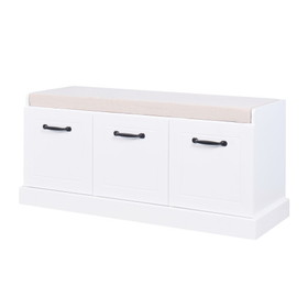 Wooden Entryway Shoe Cabinet Living Room Storage Bench with White Cushion W40953989
