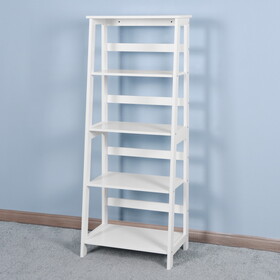 Basics Modern 5-Tier Ladder Wooden shelf Organizer, White 13.7" D x 23.6" W x 58.1" H W40981101