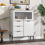 Sideboard with 3 Drawers,1 door and 1 glass Door Wood Cabinet with Storage for Kitchen, Dining Room, Hallway 33.46