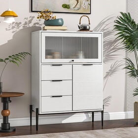 Sideboard with 3 Drawers,1 door and 1 glass Door Wood Cabinet with Storage for Kitchen, Dining Room, Hallway 33.46" x 15.74" x 47.2" W409P153983