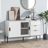 Modern Featured Storage Cabinet Sideboard with Glass Sliding Door and 3 Drawers, Entryway Console Table Kitchen Buffet Cabinet for Corridors Entrances Kitchen Study White W409P153985