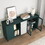 Modern Kitchen Pantry Storage Cabinet, 55" Coffee Bar Storage Cabinet with 2 Drawers, 2 Open Storage Compartment & 2 Glass Doors, Wood Buffet Table for Kitchen, Living Room, Green W409P171576