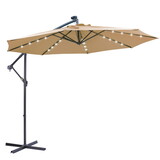 10 FT Solar LED Patio Outdoor Umbrella Hanging Cantilever Umbrella Offset Umbrella Easy Open Adustment with 32 LED Lights -taupe W41917531