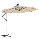 10 FT Solar LED Patio Outdoor Umbrella Hanging Cantilever Umbrella Offset Umbrella Easy Open Adustment with 24 LED Lights - tan W41917533