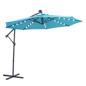 10 FT Solar LED Patio Outdoor Umbrella Hanging Cantilever Umbrella Offset Umbrella Easy Open Adustment with 32 LED Lights W41923058