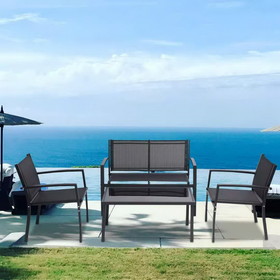 4 Pieces Patio Furniture Set Outdoor Garden Patio Conversation Sets Poolside Lawn Chairs with Glass Coffee Table Porch Furniture (Black) W41923226