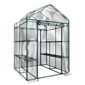 Outdoor 56" W x 56" D x 76" H Green House, Walk-in Plant Gardening Greenhouse with 2 Tiers 8 Shelves (Transparent Cover) W41923659