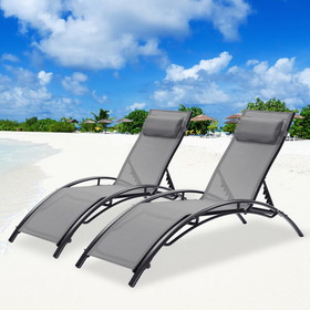 2 pcs Set Chaise Lounge Outdoor Lounge Chair Lounger Recliner Chair for Patio Lawn Beach Pool Side Sunbathing W41928387