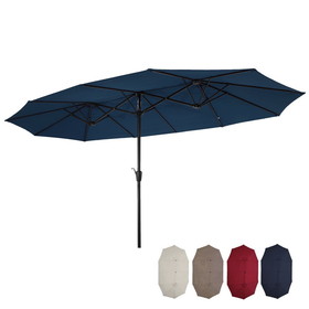 15X9ft Large Double-Sided Rectangular Outdoor Twin Patio Market Umbrella with Crank- Blue W41929344