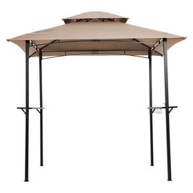 Outdoor Grill Gazebo 8 x 5 ft, Shelter Tent, Double Tier Soft Top Canopy and Steel Frame with Hook and Bar Counters, Khaki W41931517