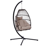 Outdoor Patio Wicker Folding Hanging Chair, Rattan Swing Hammock Egg Chair with C Type Bracket, with Cushion and Pillow W41933277