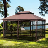 13X10 Outdoor Patio Gazebo Canopy Tent with Ventilated Double Roof and Mosquito Net (Detachable Mesh Screen on All Sides), Suitable for Lawn, Garden, Backyard and Deck, Brown Top W41933760
