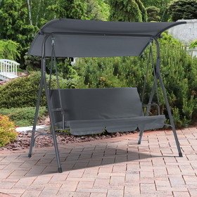 3-Person Patio Glider Swing Chair with Stand, Porch Lawn Swing with Removable Cushion and Convertible Canopy, Gray W41934719