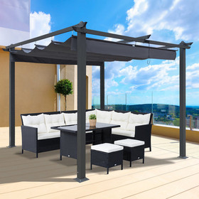 10X10 ft Outdoor Patio Retractable Pergola with Canopy Sunshelter Pergola for Gardens, Terraces, Backyard, Gray W41940784