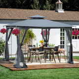 10X10 Outdoor Patio Gazebo Canopy Tent with Ventilated Double Roof and Mosquito Net (Detachable Mesh Screen on All Sides), Suitable for Lawn, Garden, Backyard and Deck, Gray Top W41940785