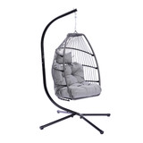 Outdoor Patio Wicker Folding Hanging Chair, Rattan Swing Hammock Egg Chair with Cushion and Pillow W41940789