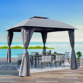 10X10 ft Outdoor Patio Garden Gazebo Canopy, Outdoor Shading, Gazebo Tent with Curtains W41941372