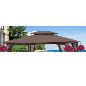 13X10 ft Patio Double Roof Gazebo Replacement Canopy Top Fabric, Brown W41941991