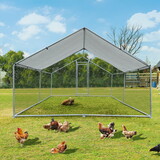 Large Chicken Coop Metal Chicken Run Walk-in Poultry Cage Spire-Shaped with Waterproof and Anti-Ultraviolet Cover for Backyard and Farm Outside Lockable Door(9.8'Lx13.1'Wx6.4'H) W419P144217
