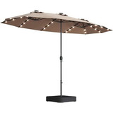 15x9ft Large Double-Sided Rectangular Outdoor Twin Patio Market Umbrella with light and base- taupe W419P145383