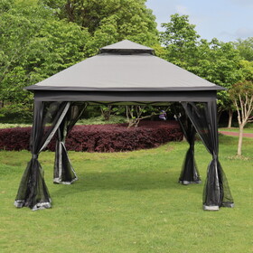 Outdoor 11x 11ft Pop Up Gazebo Canopy with Removable Zipper Netting,2-Tier Soft Top Event Tent,Suitable for Patio Backyard Garden Camping Area,Grey